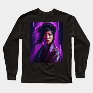 Asian Woman Wearing Purple Kimono Long Sleeve T-Shirt